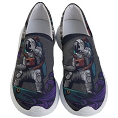 Illustration Astronaut Cosmonaut Paying Skateboard Sport Space With Astronaut Suit Women s Lightweight Slip Ons by Vaneshart