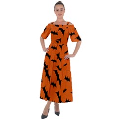 Halloween Card With Bats Flying Pattern Shoulder Straps Boho Maxi Dress  by Vaneshart