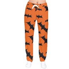 Halloween Card With Bats Flying Pattern Women Velvet Drawstring Pants by Vaneshart