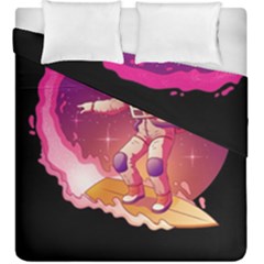 Astronaut Spacesuit Standing Surfboard Surfing Milky Way Stars Duvet Cover Double Side (king Size) by Vaneshart