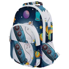 Spaceship Astronaut Space Rounded Multi Pocket Backpack by Vaneshart