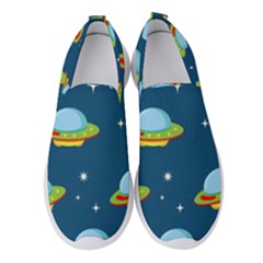 Seamless Pattern Ufo With Star Space Galaxy Background Women s Slip On Sneakers by Vaneshart