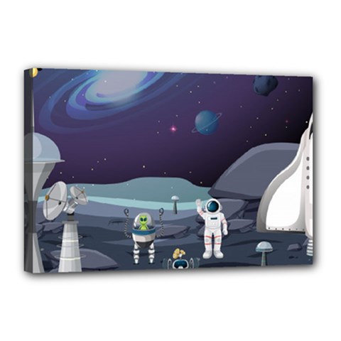 Alien Astronaut Scene Canvas 18  X 12  (stretched) by Vaneshart