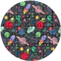 Cosmos Ufo Concept Seamless Pattern Wooden Puzzle Round View1