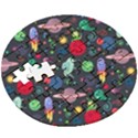 Cosmos Ufo Concept Seamless Pattern Wooden Puzzle Round View3