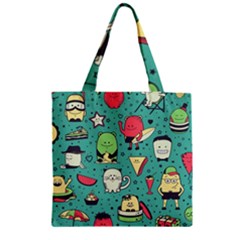 Seamless Pattern With Funny Monsters Cartoon Hand Drawn Characters Unusual Creatures Zipper Grocery Tote Bag by Vaneshart