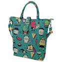 Seamless Pattern With Funny Monsters Cartoon Hand Drawn Characters Unusual Creatures Buckle Top Tote Bag View1