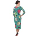 Seamless Pattern With Funny Monsters Cartoon Hand Drawn Characters Unusual Creatures Quarter Sleeve Midi Velour Bodycon Dress View2