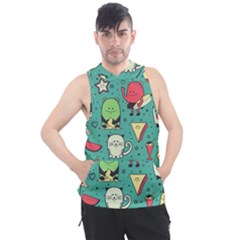 Seamless Pattern With Funny Monsters Cartoon Hand Drawn Characters Unusual Creatures Men s Sleeveless Hoodie by Vaneshart