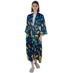 Brazil Musical Instruments Seamless Carnival Pattern Maxi Satin Kimono by Vaneshart