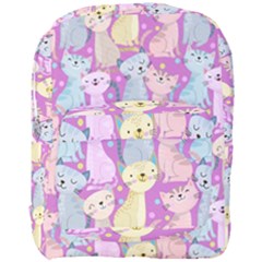 Colorful Cute Cat Seamless Pattern Purple Background Full Print Backpack by Vaneshart