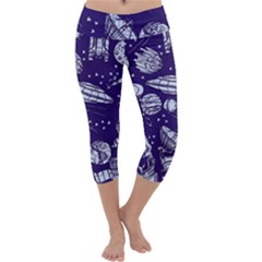 Space Sketch Seamless Pattern Capri Yoga Leggings by Vaneshart