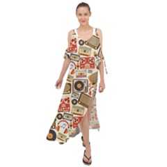 Music Retro Seamless Pattern Maxi Chiffon Cover Up Dress by Vaneshart