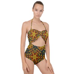 Yuppie And Hippie Art With Some Bohemian Style In Scallop Top Cut Out Swimsuit by pepitasart