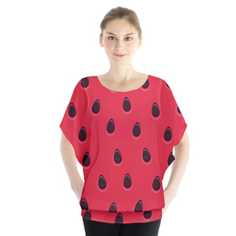 Seamless Watermelon Surface Texture Batwing Chiffon Blouse by Vaneshart