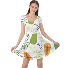 Seamless Tropical Pattern With Papaya Cap Sleeve Dress by Vaneshart