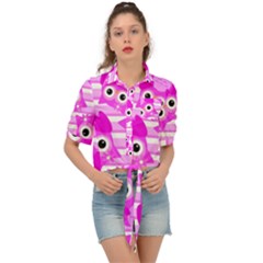 Pink Owl Pattern Background Tie Front Shirt  by Vaneshart