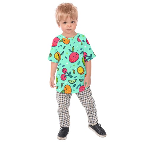 Various Fruits With Faces Seamless Pattern Kids  Raglan Tee by Vaneshart