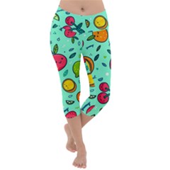 Various Fruits With Faces Seamless Pattern Lightweight Velour Capri Yoga Leggings by Vaneshart