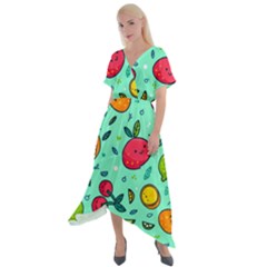 Various Fruits With Faces Seamless Pattern Cross Front Sharkbite Hem Maxi Dress by Vaneshart