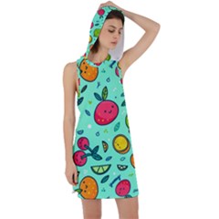 Various Fruits With Faces Seamless Pattern Racer Back Hoodie Dress by Vaneshart