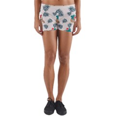 Cute Lazy Sloth Summer Fruit Seamless Pattern Yoga Shorts