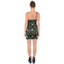 Floral Pattern With Plants Sloth Flowers Black Backdrop One Soulder Bodycon Dress View2