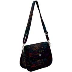 Mathematical Colorful Formulas Drawn By Hand Black Chalkboard Saddle Handbag by Vaneshart