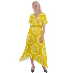 Lemon Fruits Slice Seamless Pattern Cross Front Sharkbite Hem Maxi Dress by Vaneshart