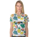 Seamless Pattern Tropical Fruit Banana Watermelon Papaya Lemon Orange Monstera V-Neck Sport Mesh Tee View1