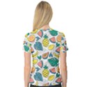 Seamless Pattern Tropical Fruit Banana Watermelon Papaya Lemon Orange Monstera V-Neck Sport Mesh Tee View2