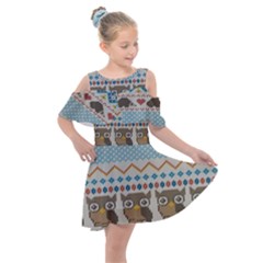 Fabric Texture With Owls Kids  Shoulder Cutout Chiffon Dress by Vaneshart