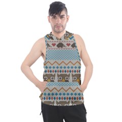 Fabric Texture With Owls Men s Sleeveless Hoodie by Vaneshart