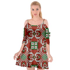 Grandma S Christmas Knitting Pattern Red Green White Colors Cutout Spaghetti Strap Chiffon Dress by Vaneshart