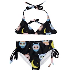 Cute Owl Doodles With Moon Star Seamless Pattern Kids  Classic Bikini Set by Vaneshart