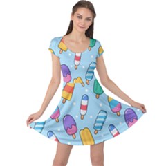 Cute Kawaii Ice Cream Seamless Pattern Cap Sleeve Dress by Vaneshart