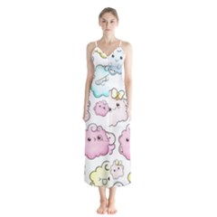 Cute Doodle Cartoon Seamless Pattern Button Up Chiffon Maxi Dress by Vaneshart