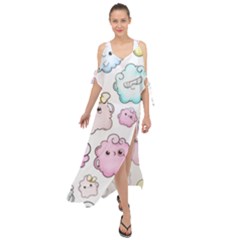 Cute Doodle Cartoon Seamless Pattern Maxi Chiffon Cover Up Dress by Vaneshart