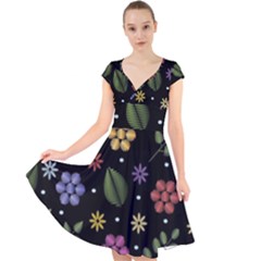 Embroidery Seamless Pattern With Flowers Cap Sleeve Front Wrap Midi Dress by Vaneshart