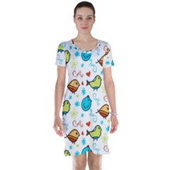 Birds Pattern Design Short Sleeve Nightdress by Vaneshart