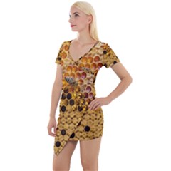 Top View Honeycomb Short Sleeve Asymmetric Mini Dress by Vaneshart