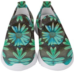 Blue Florals As A Ornate Contemplative Collage Kids  Slip On Sneakers by pepitasart