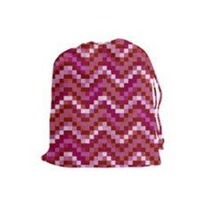 Lesbian Pride Pixellated Zigzag Stripes Drawstring Pouch (large) by VernenInk