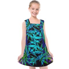 420 Ganja Pattern, Weed Leafs, Marihujana In Colors Kids  Cross Back Dress by Casemiro