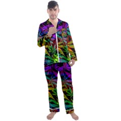 Ganja In Rainbow Colors, Weed Pattern, Marihujana Theme Men s Long Sleeve Satin Pyjamas Set by Casemiro