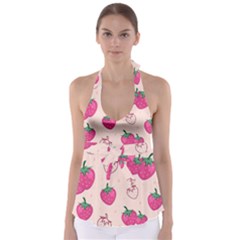 Seamless-strawberry-fruit-pattern-background Babydoll Tankini Top by Vaneshart