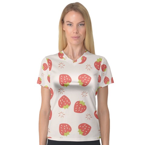 Strawberries-pattern-design V-neck Sport Mesh Tee by Vaneshart