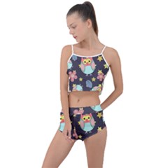 Owl Stars Pattern Background Summer Cropped Co-ord Set by Vaneshart