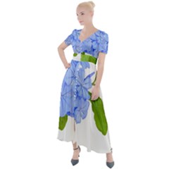 Botanical Floral Print Stylized Photo Button Up Short Sleeve Maxi Dress by dflcprintsclothing