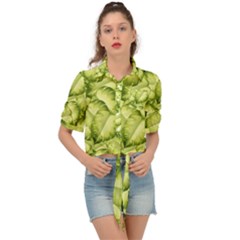 Seamless Pattern With Green Leaves Tie Front Shirt  by Vaneshart